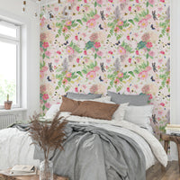 Romantic vintage rose wallpaper with lush greenery

