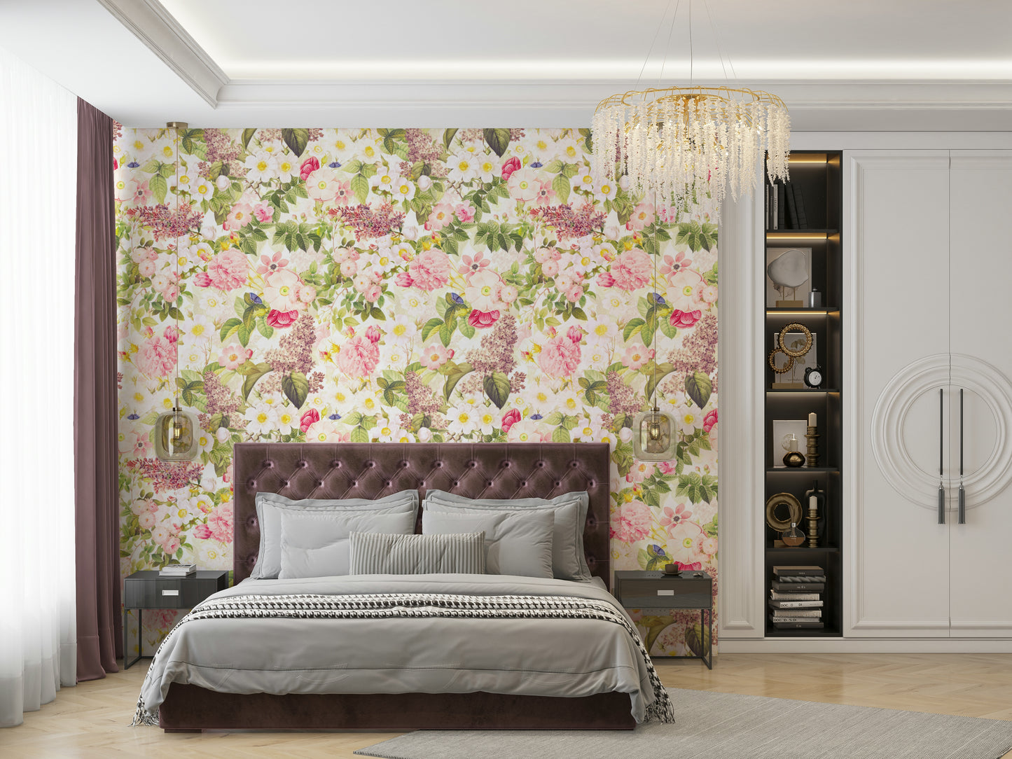 Peel and stick floral mural for bedroom walls

