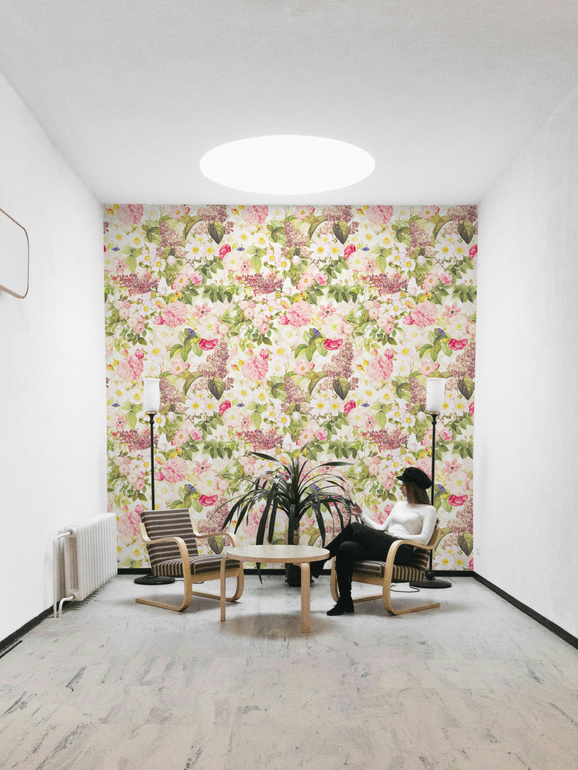 Delicate floral wall mural in soft colours

