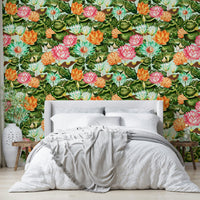 Soft nature-inspired wallpaper with water lilies and serene green foliage.

