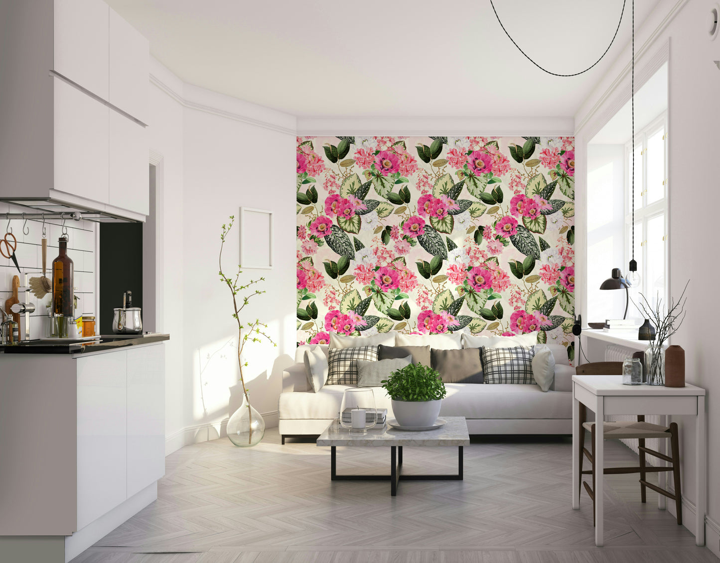 Nature-inspired wallpaper with intricate botanical illustrations

