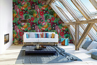 Bold tropical foliage and colorful flowers in Tropical Eden wallpaper

