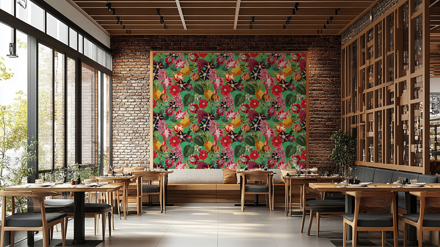 Vibrant tropical wallpaper with rich leaves and exotic blooms

