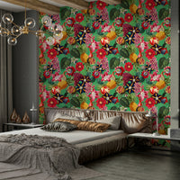 Tropical Eden wallpaper with lush greenery and vibrant flowers

