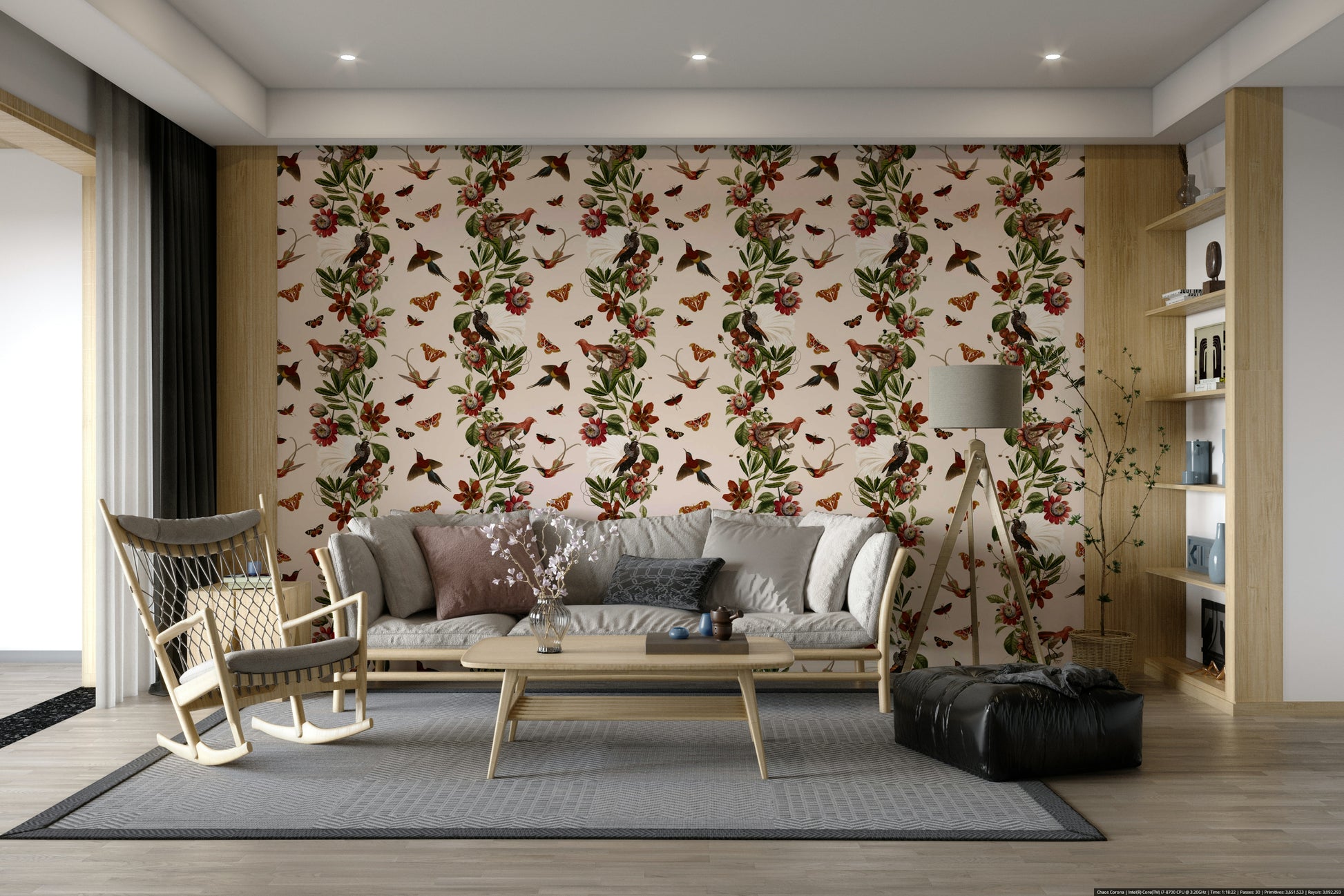 Nature-inspired wallpaper with tropical foliage and vibrant colors

