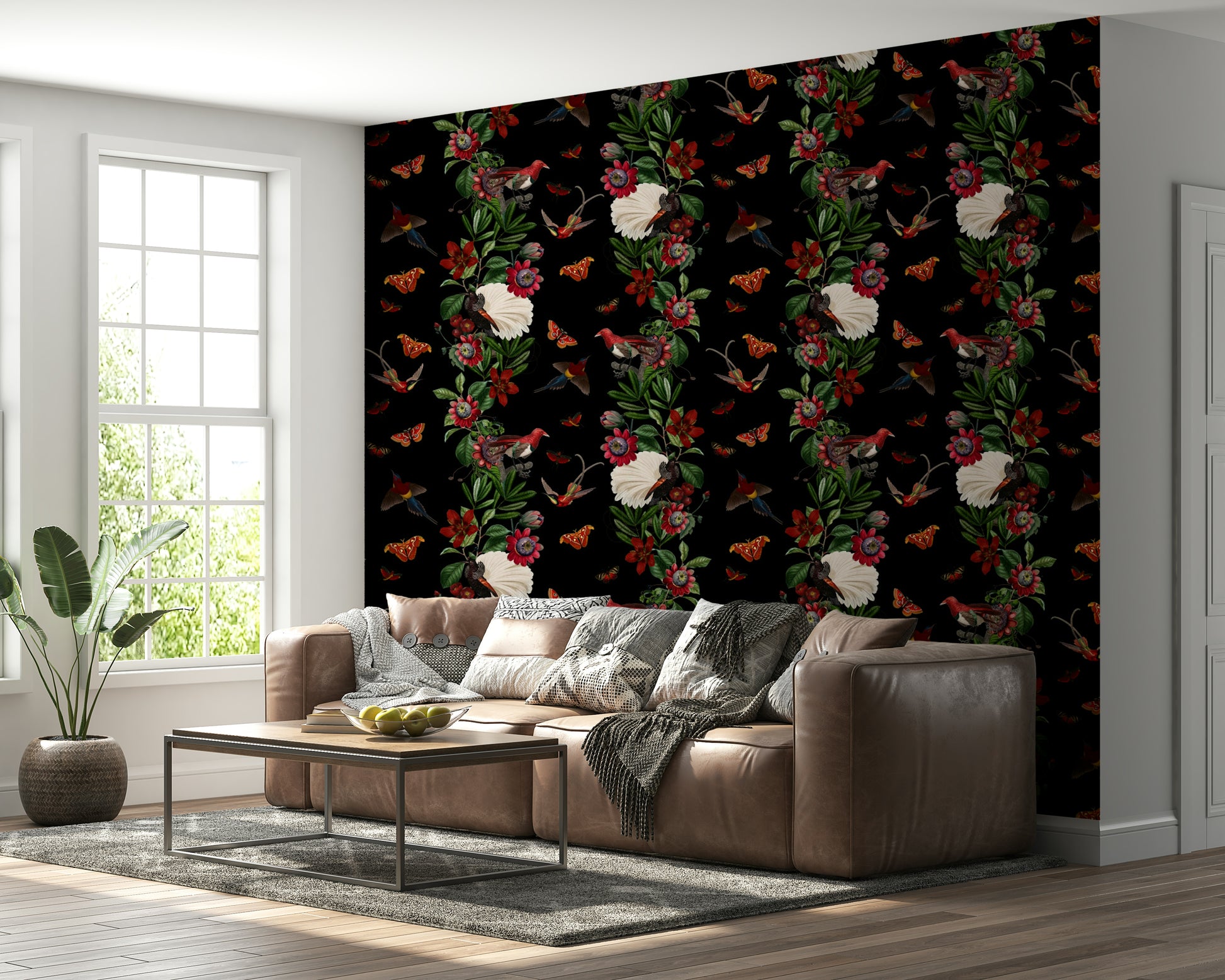 Exotic night-inspired wallpaper with rich colors and lush greenery

