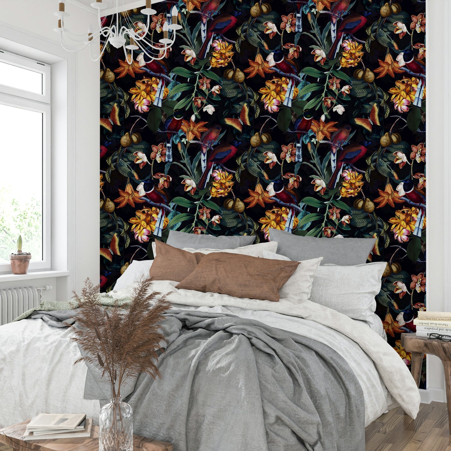 Tropical Nightscape wallpaper with rich dark colors and foliage

