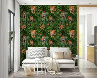 Stunning wallpaper featuring wild cats amidst vibrant jungle greenery


