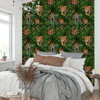 Big cats among tropical foliage in dynamic wallpaper design

