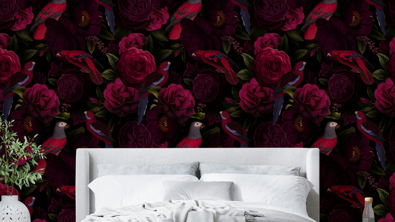 Timeless, dark floral wallpaper bringing a sense of mystery indoors

