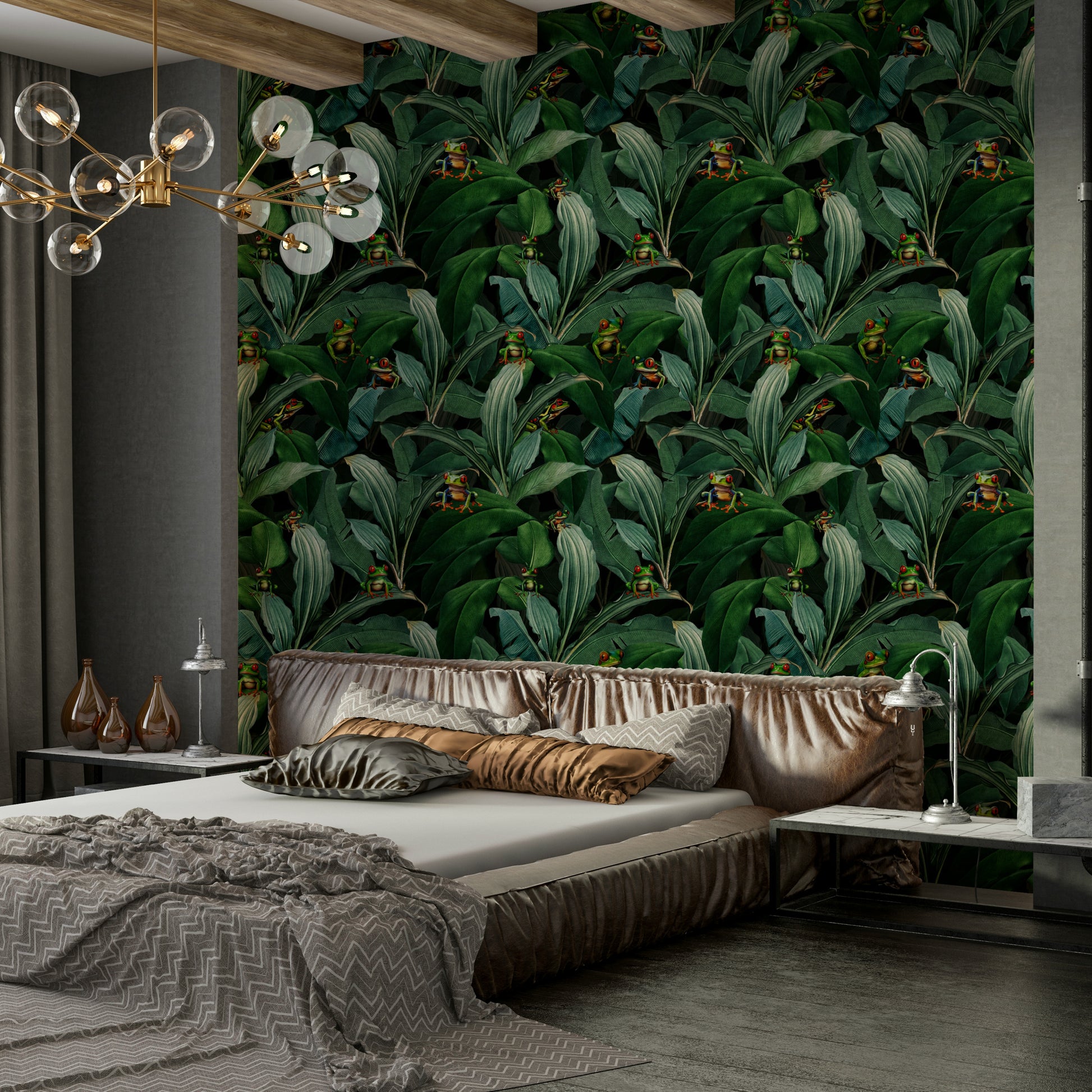 Exotic wallpaper with jungle animals and vibrant emerald eyes

