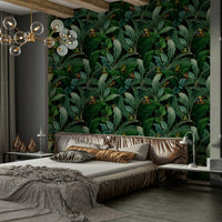 Exotic wallpaper with jungle animals and vibrant emerald eyes

