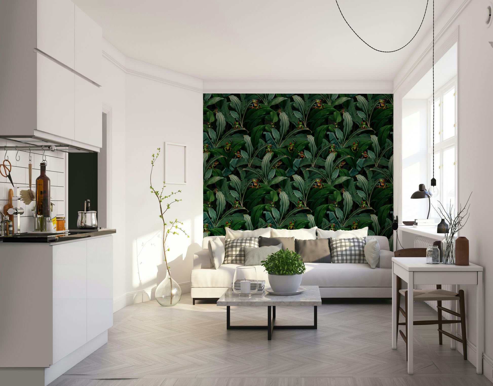 Emerald Eyes in the Jungle wallpaper with exotic animals and greenery

