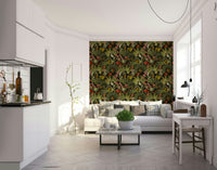 Lush greenery and exotic blooms in Whispers of the Jungle wallpaper

