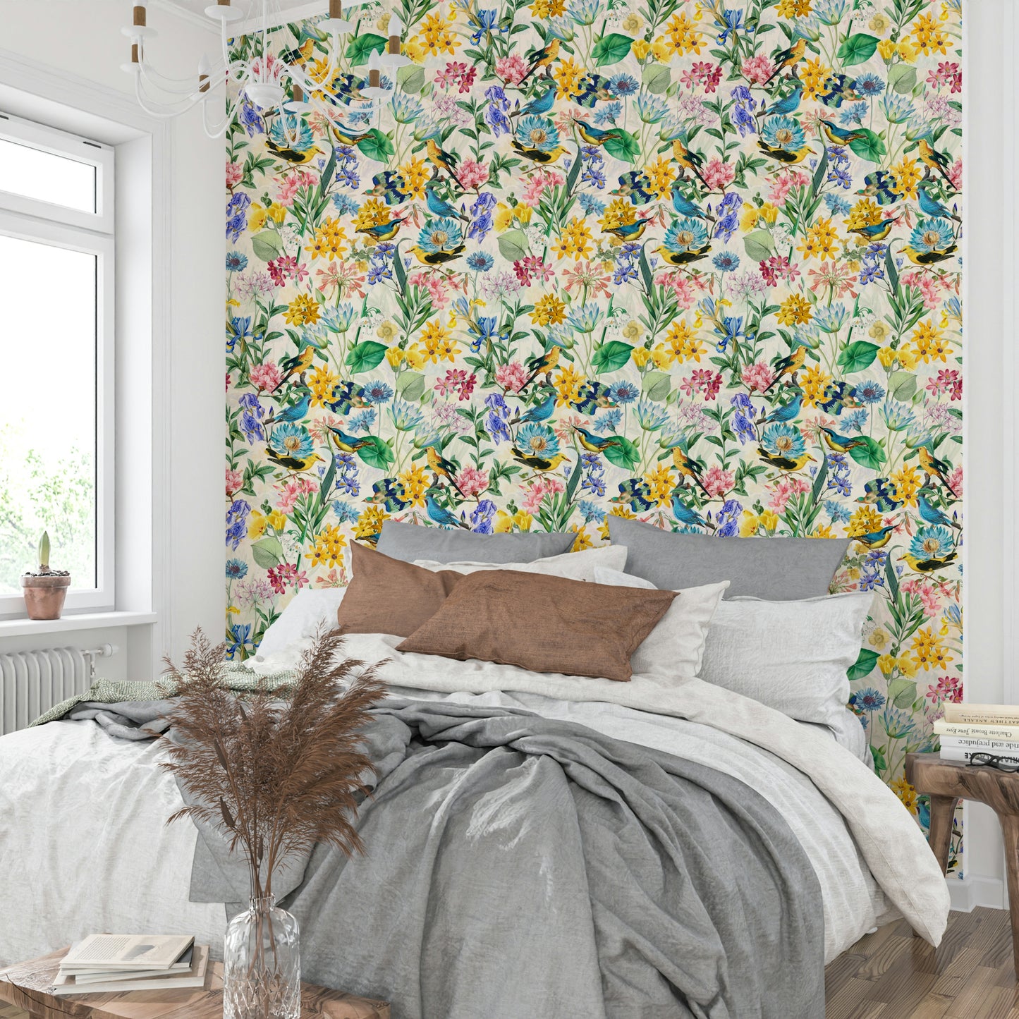 Birds & Blooms Symphony wallpaper featuring colorful birds and flowers

