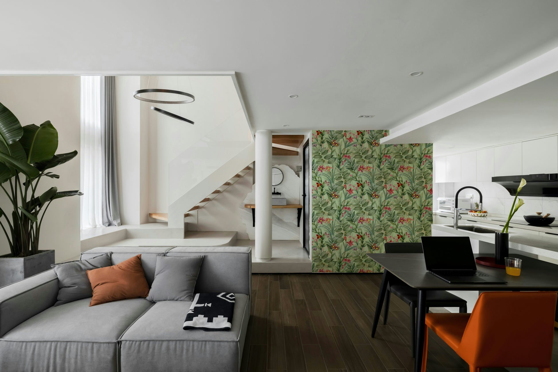 Elegant wallpaper with soft greens and pink florals for walls

