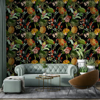 Pineapple Paradise wallpaper with cheerful, tropical fruit and greenery.

