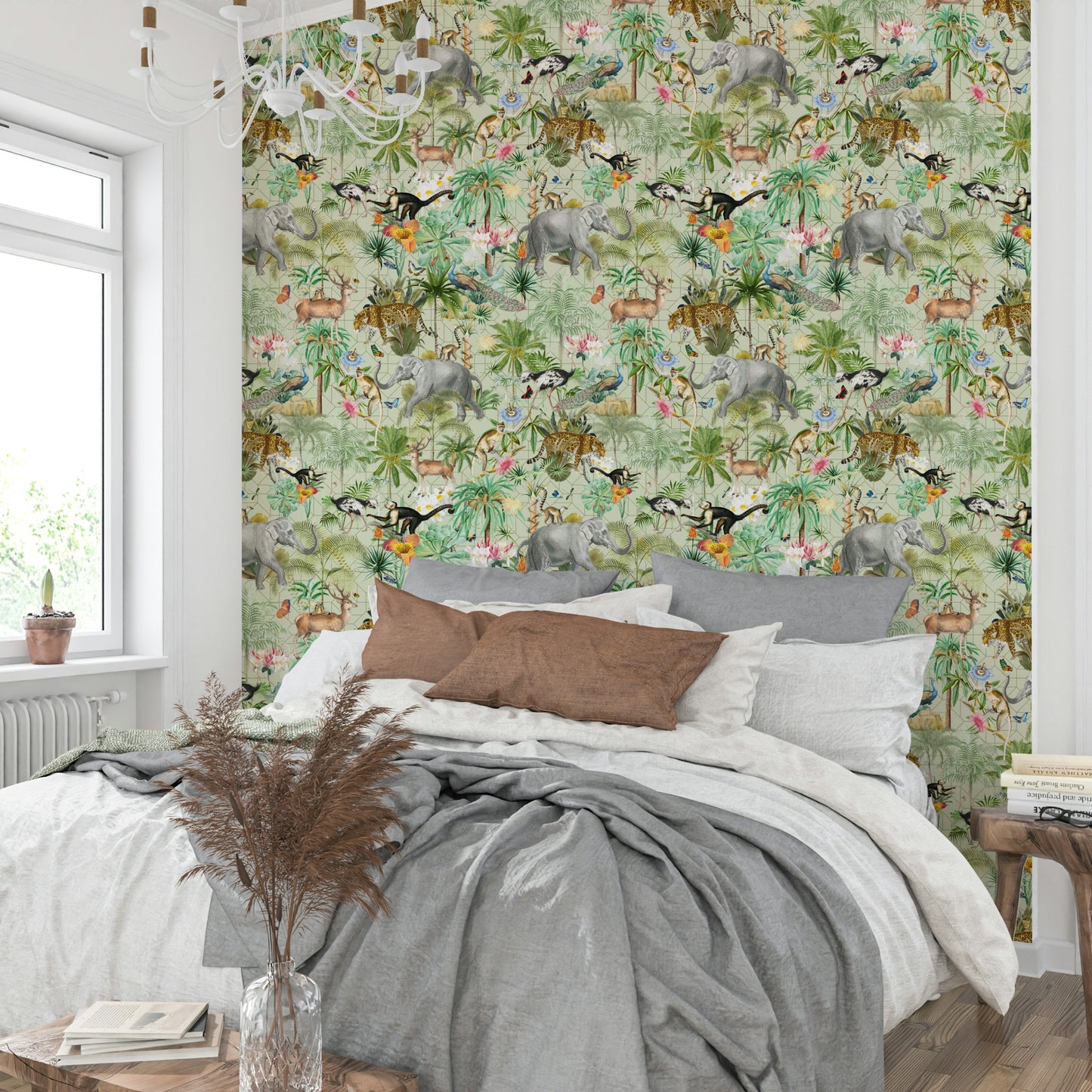 Luxurious wallpaper with deep jungle greenery and intricate details.

