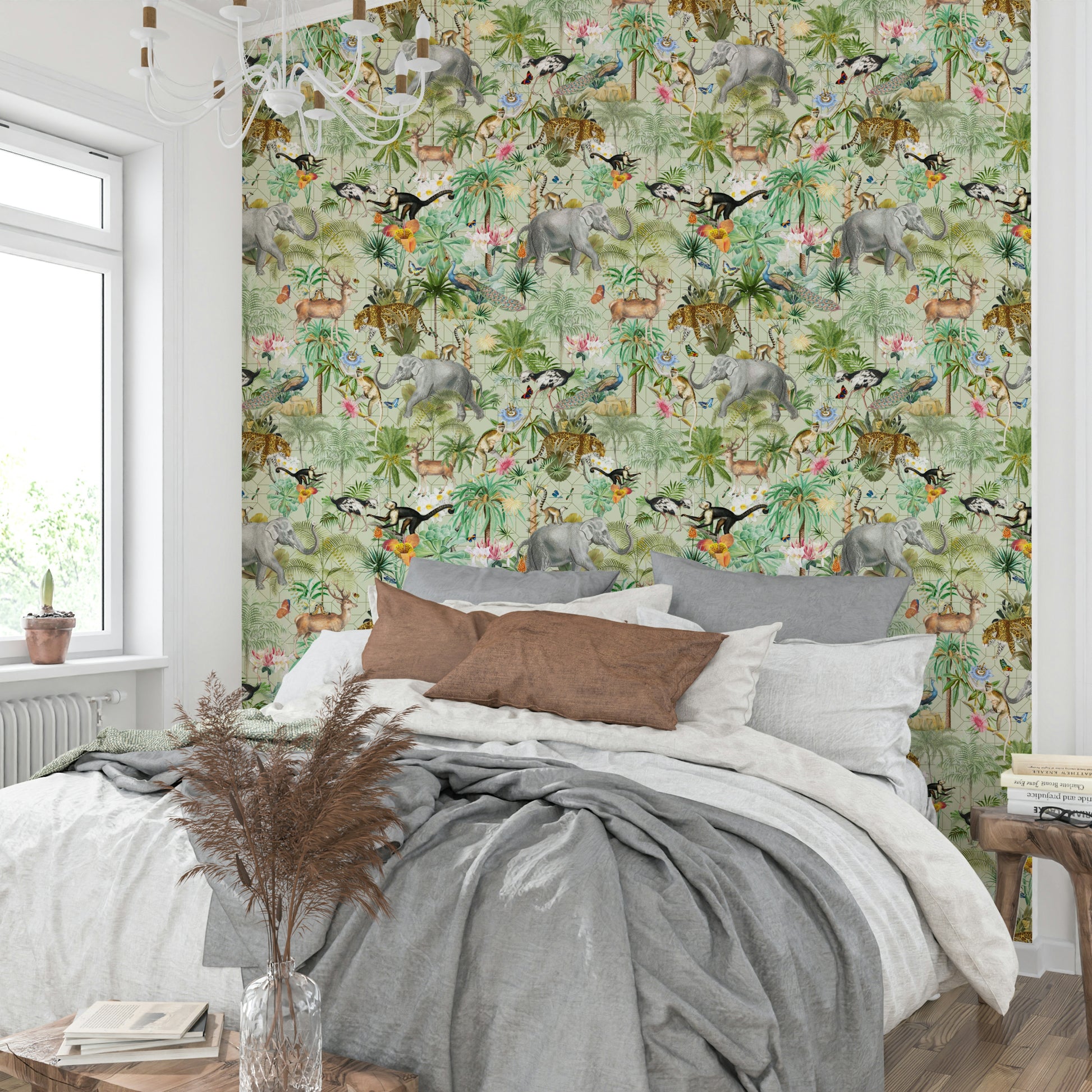 Luxurious wallpaper with deep jungle greenery and intricate details.

