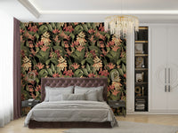 Close-up view of Tropical Nights wall mural with tropical design.

