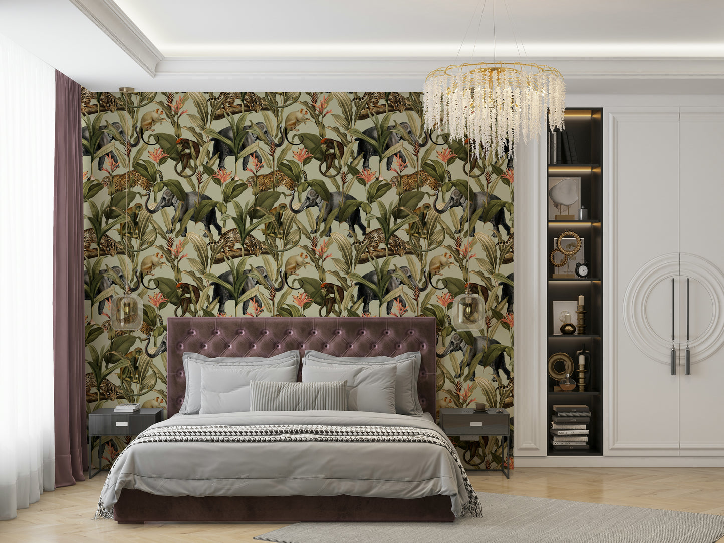 Tropical wall mural bringing the beauty of the jungle indoors.

