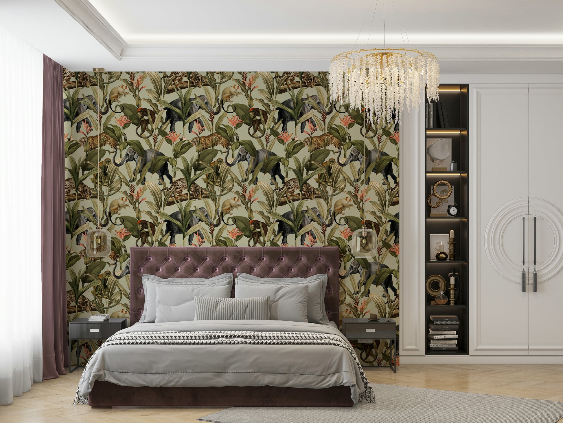 Tropical wall mural bringing the beauty of the jungle indoors.

