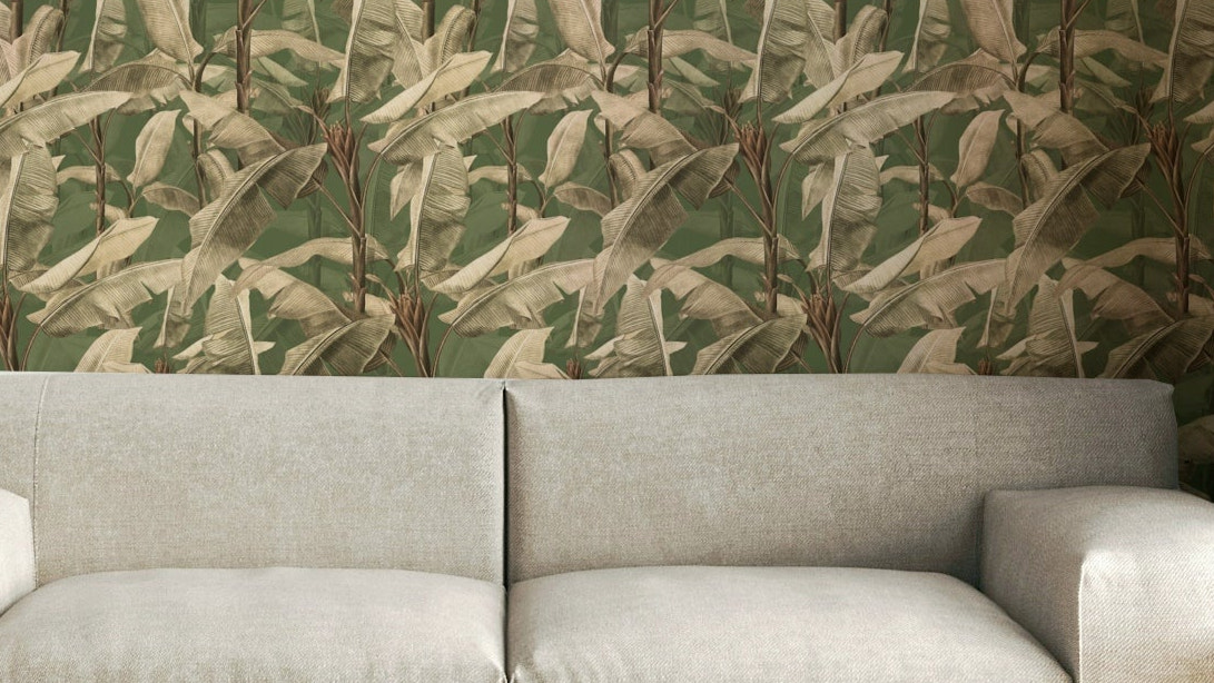 Floral and leaf wallpaper mural creating a peaceful atmosphere.

