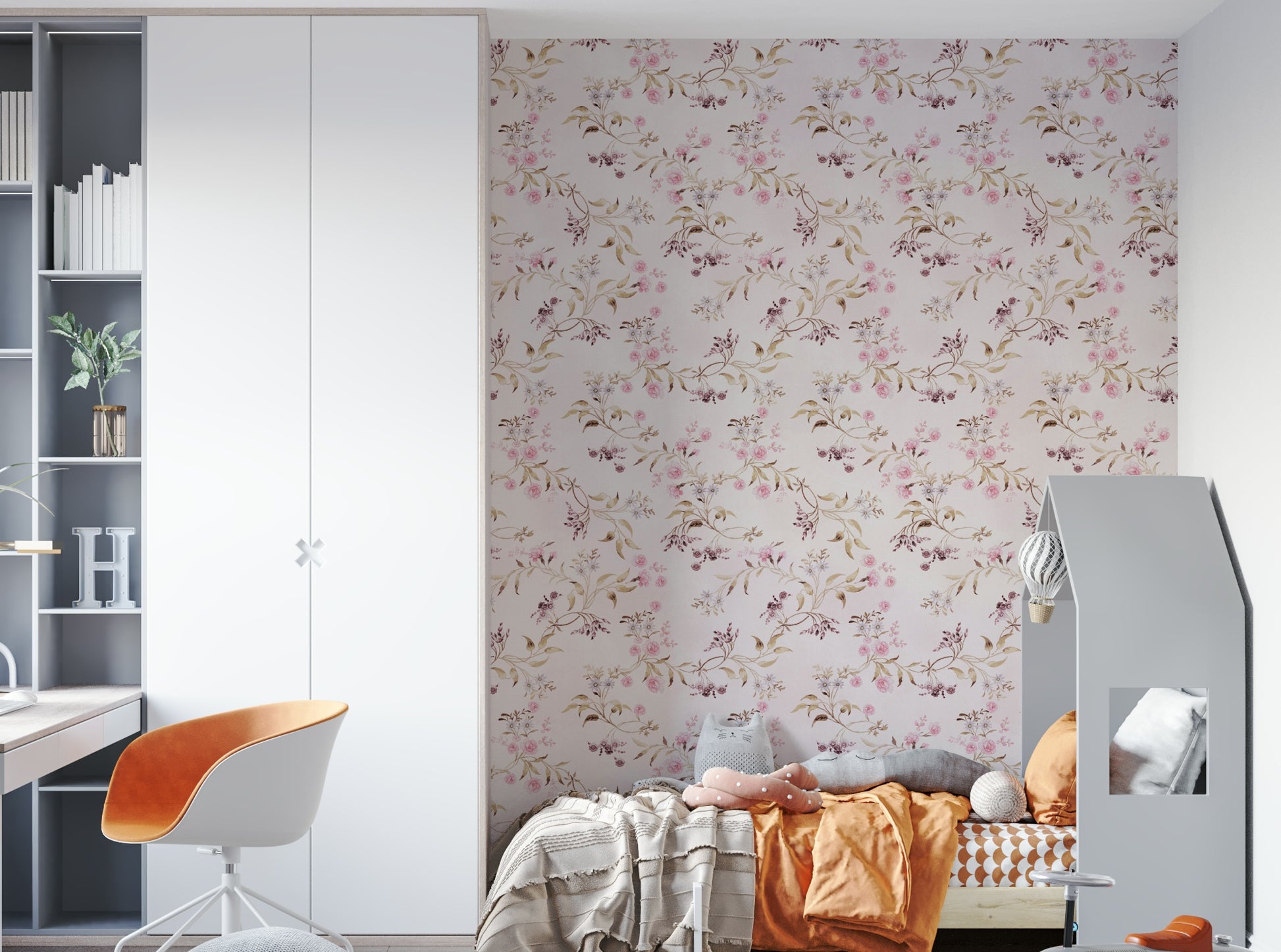 Botanical wallpaper with gentle color palette and timeless charm.

