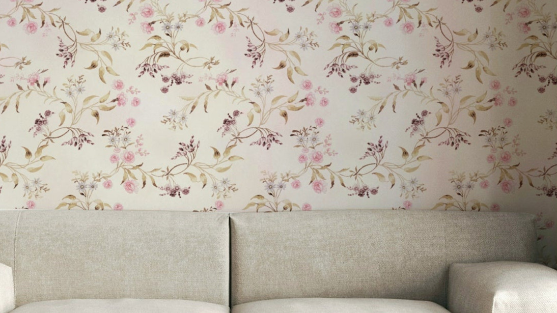 Romantic floral wallpaper featuring blush and lavender blooms.

