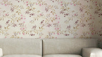 Romantic floral wallpaper featuring blush and lavender blooms.

