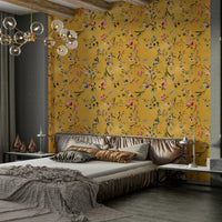 Close-up of graceful floral pattern in Whispers of Chinoiserie.

