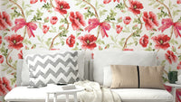 Feminine floral wallpaper with vintage charm and preppy flair.

