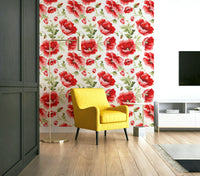 Watercolor Poppy Garden mural for soft, romantic interiors.

