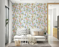 Elegant floral mural in soft pastel hues with chinoiserie influence.

