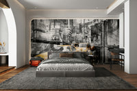 New York collage wall mural with bold textures

