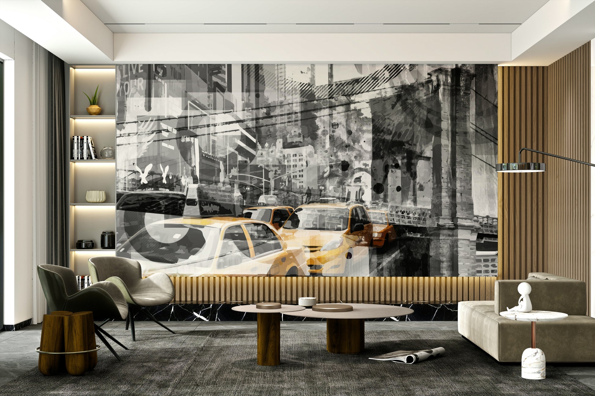 Street-art inspired wallpaper with city icons

