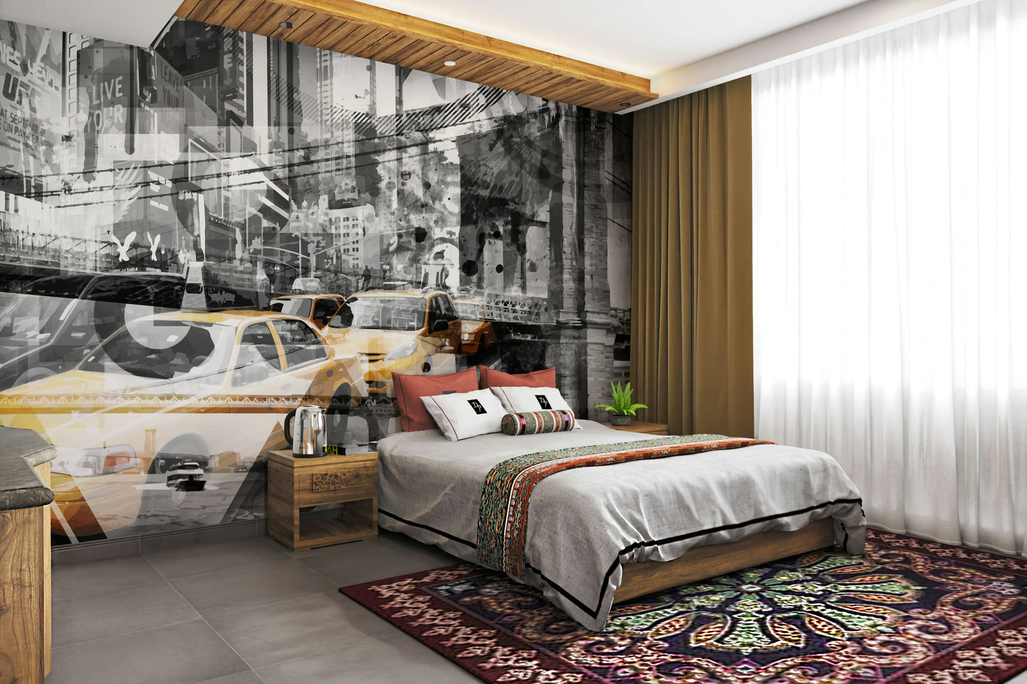 Modern Art NYC mural wallpaper with collage design

