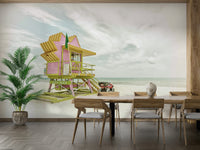 Vintage Miami Beach wall mural perfect for vacation-inspired decor.

