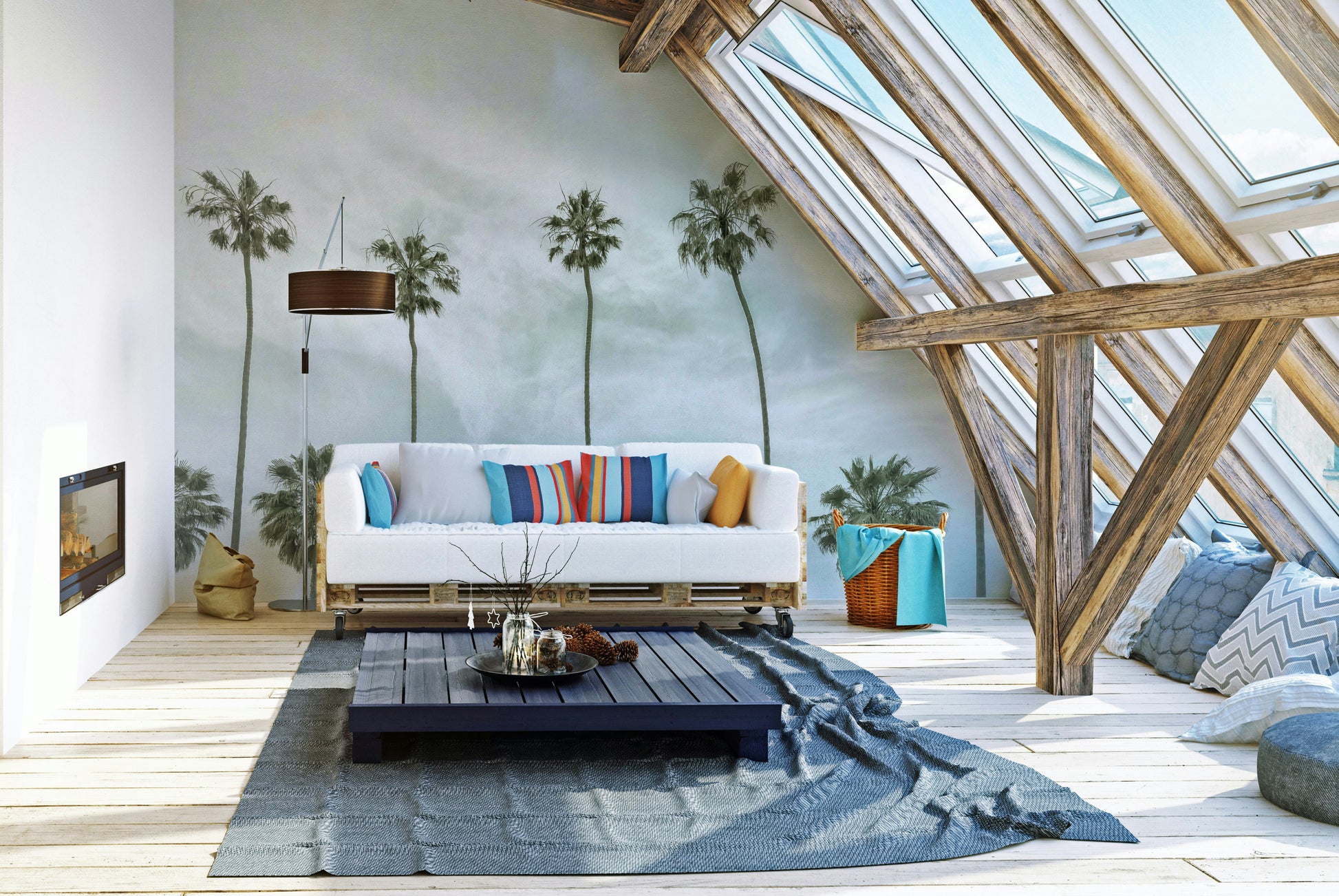 Elegant vintage palm tree wall mural for tropical-inspired rooms.

