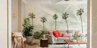 Soft-toned vintage palm tree wall mural for serene spaces.

