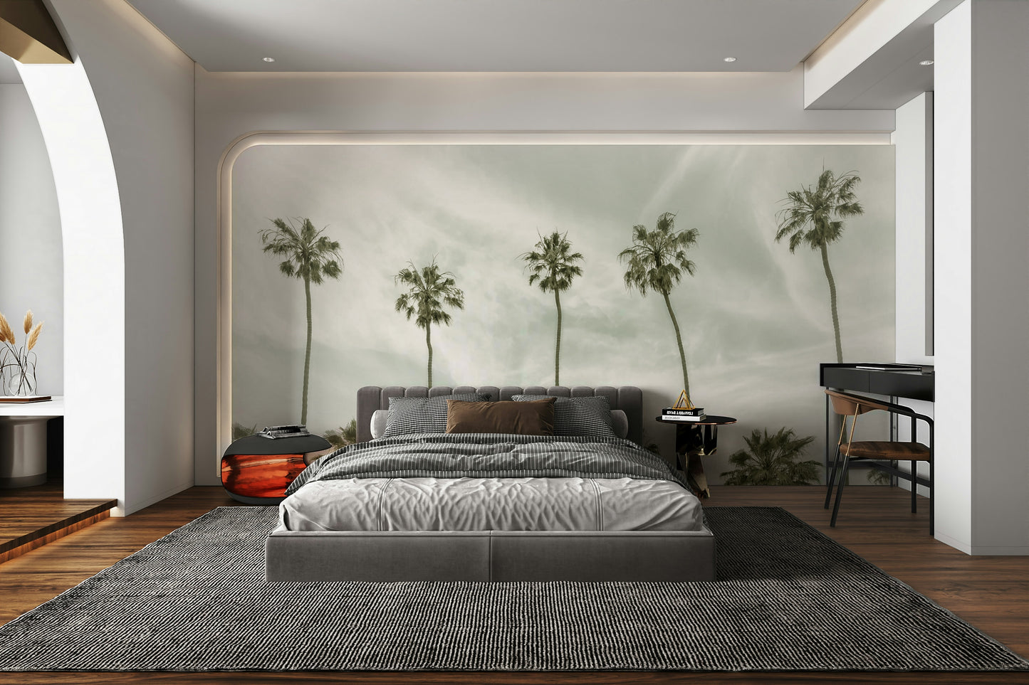 Coastal palm tree mural in vintage design for relaxed interiors.

