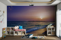 Sunset over water wall mural with island inspiration

