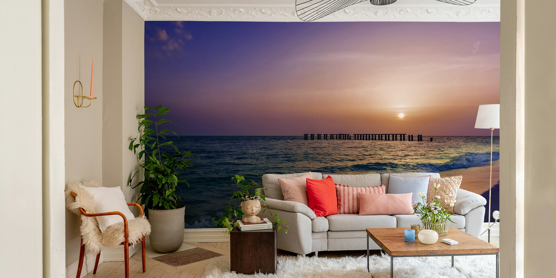 Gasparilla Island-inspired mural in soft sunset tones

