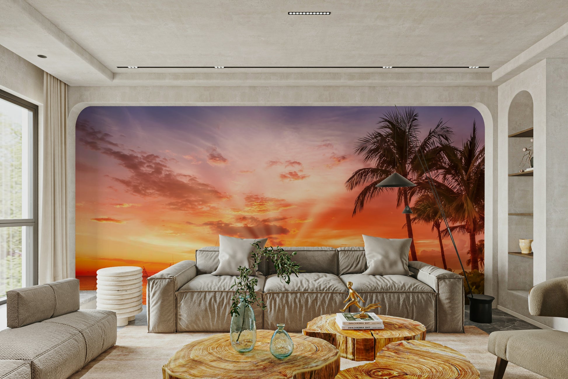 Florida sunset mural with beach and cloudscape

