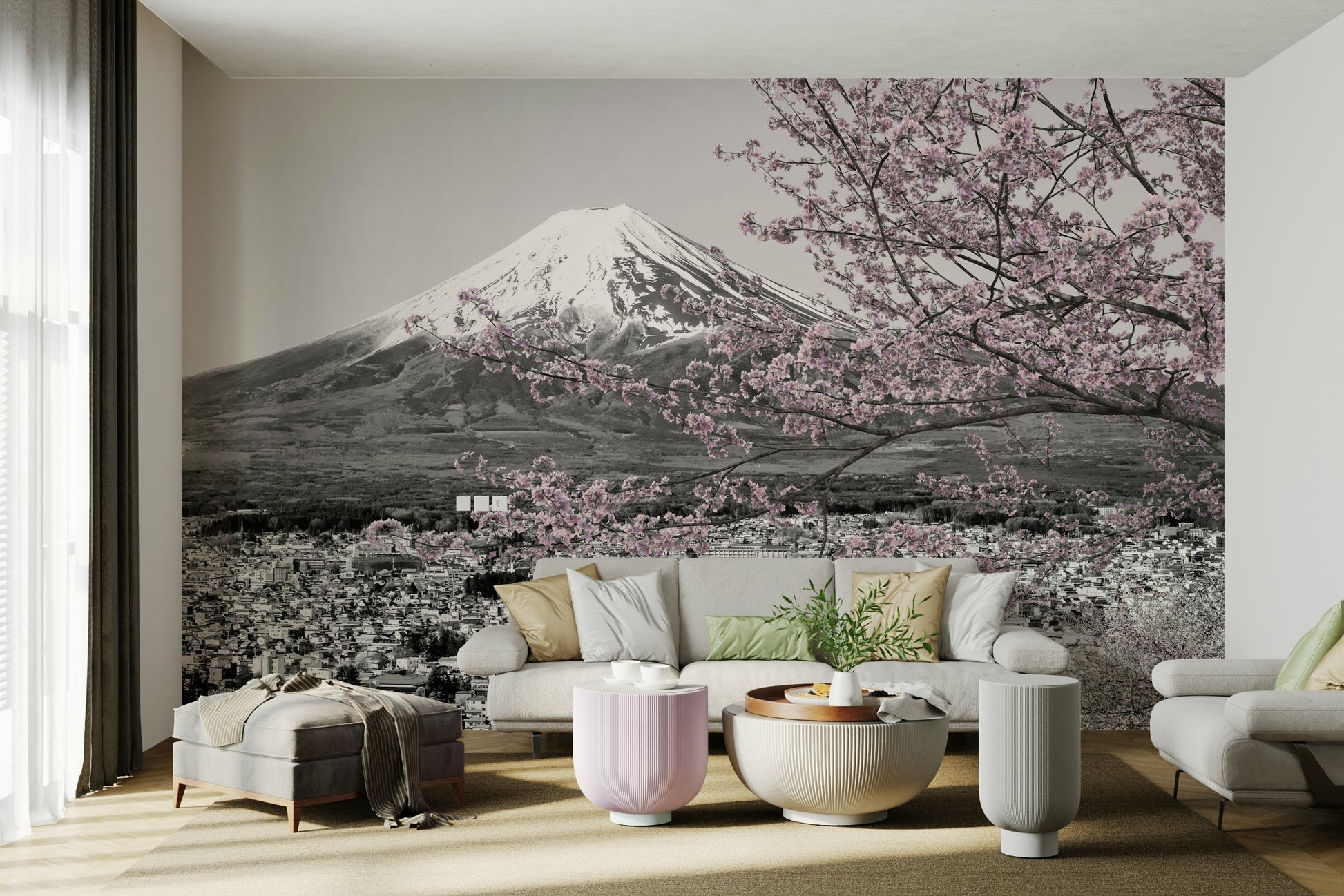 Springtime wall art with Mount Fuji in colorkey effect

