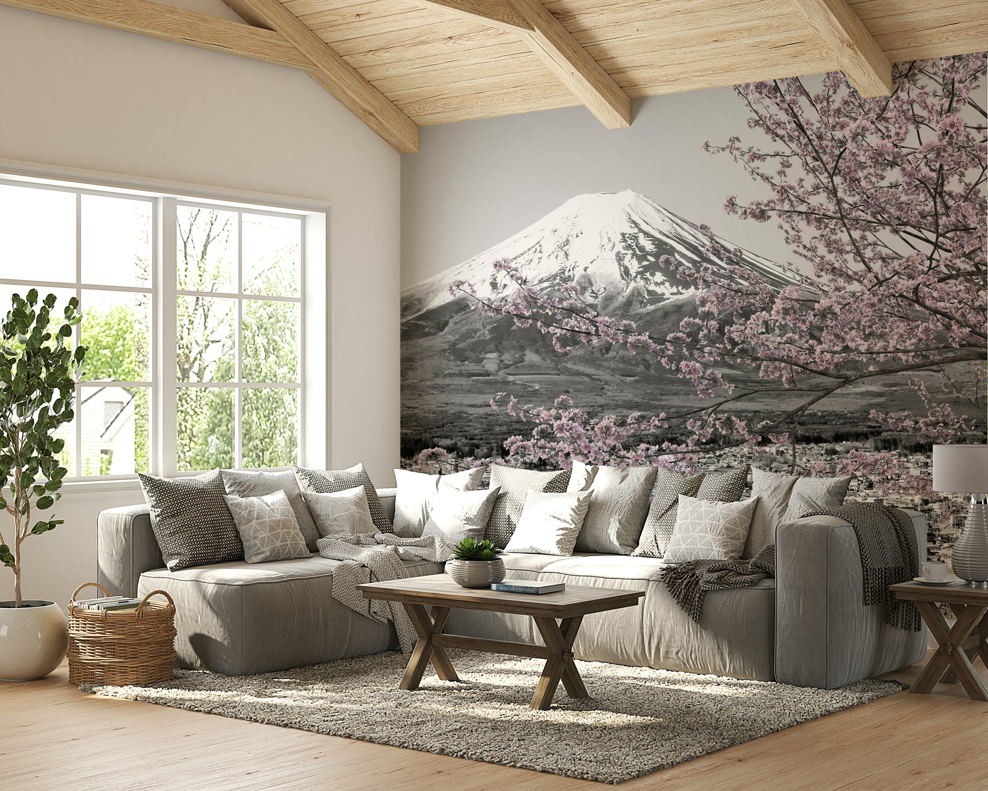 Mural wallpaper showing iconic Japanese scenery in bloom

