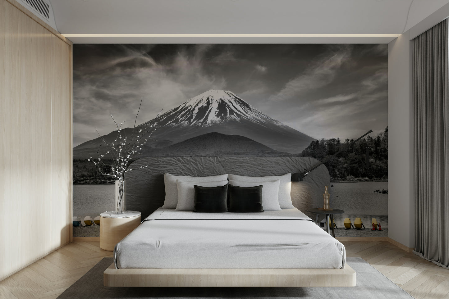 Mount Fuji reflected in Lake Shoji mural design

