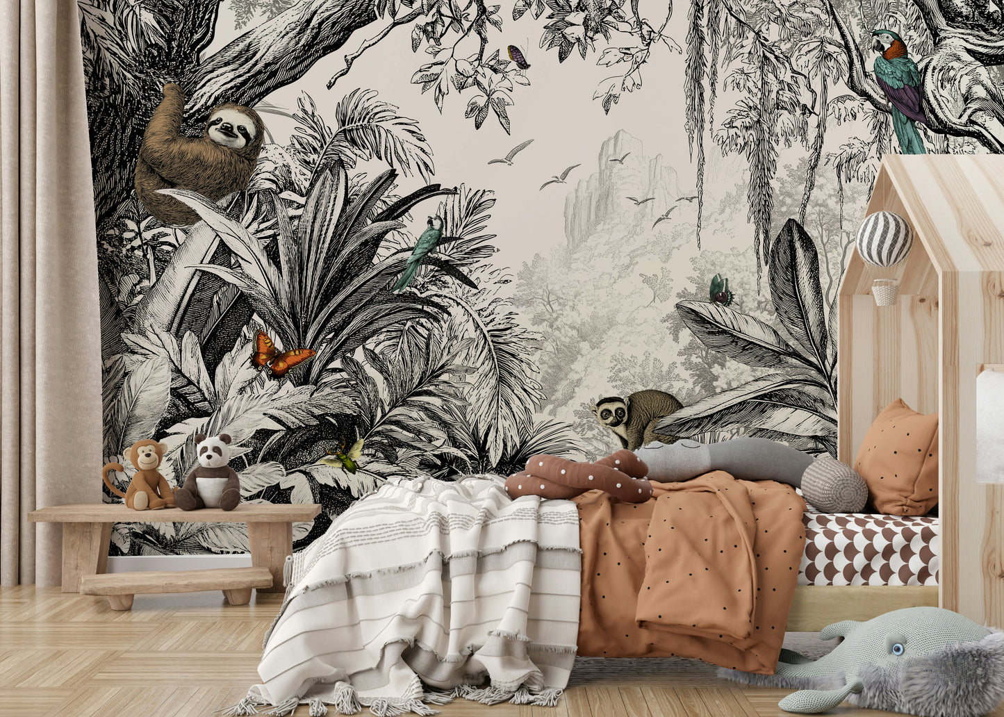 Jungle Vista - Black & Off-White Wall Mural