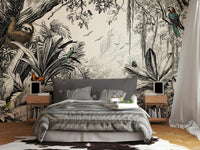 Elegant black and white jungle wall mural for contemporary spaces.

