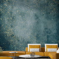 Soft sea blue tones and stardust in a celestial wall mural.

